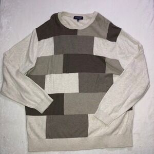Roundtree & Yorke Mens 3XT Patchwork Colorblock Sweater Brown Oatmeal Heather